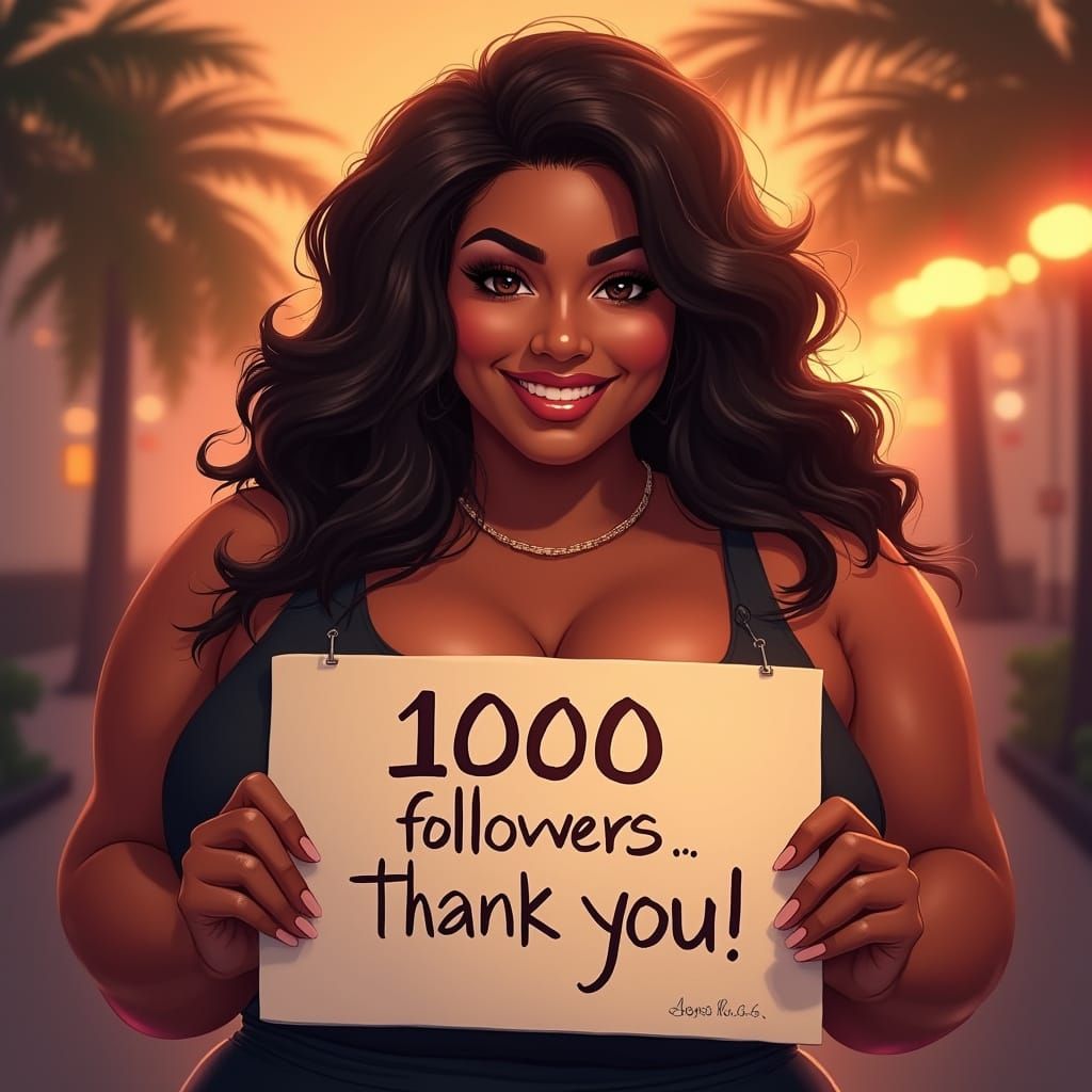 Latina Woman Celebrates 1000 Followers in Digital Painting S...