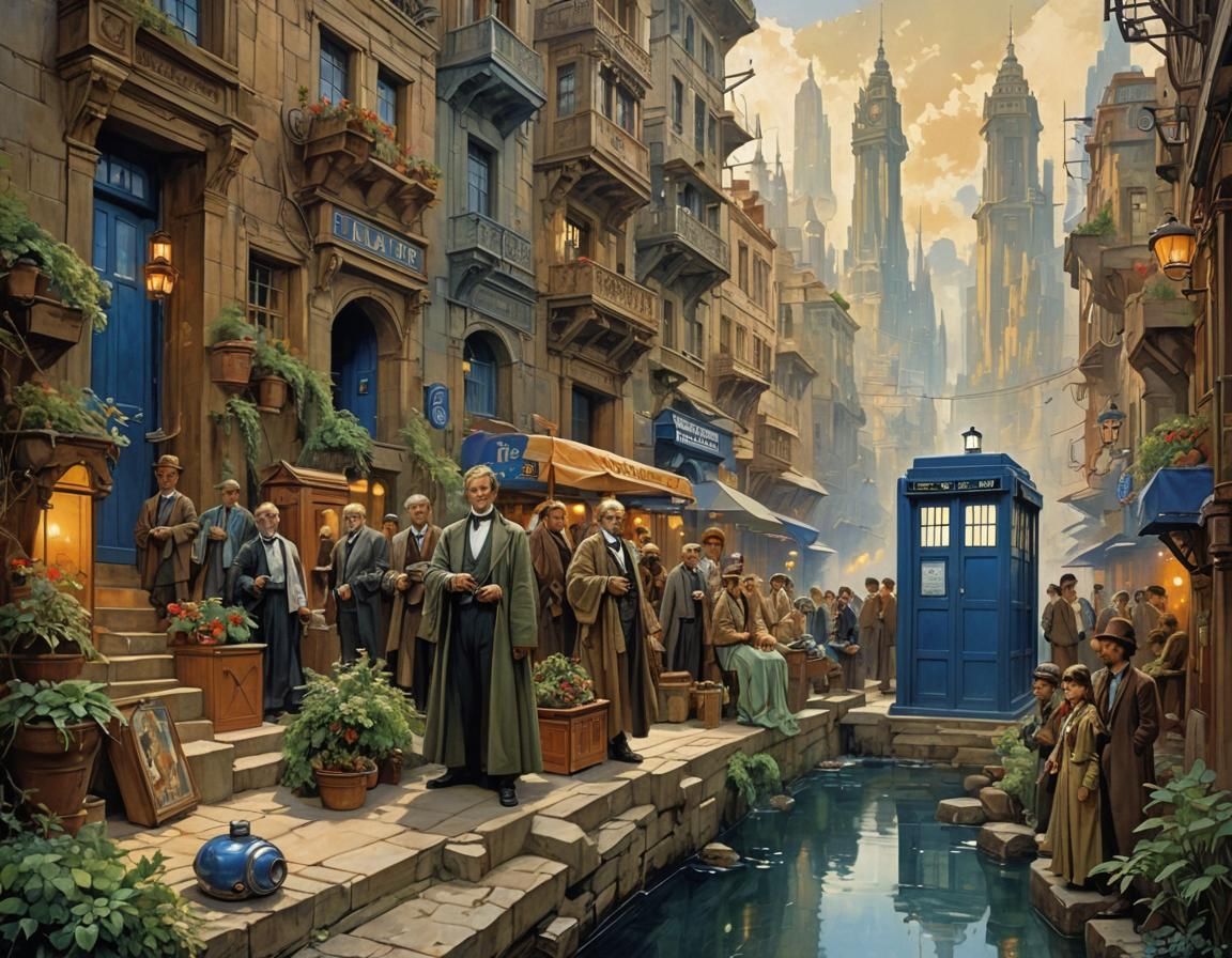 Tardis in Exotic Cityscape, Art Nouveau Style