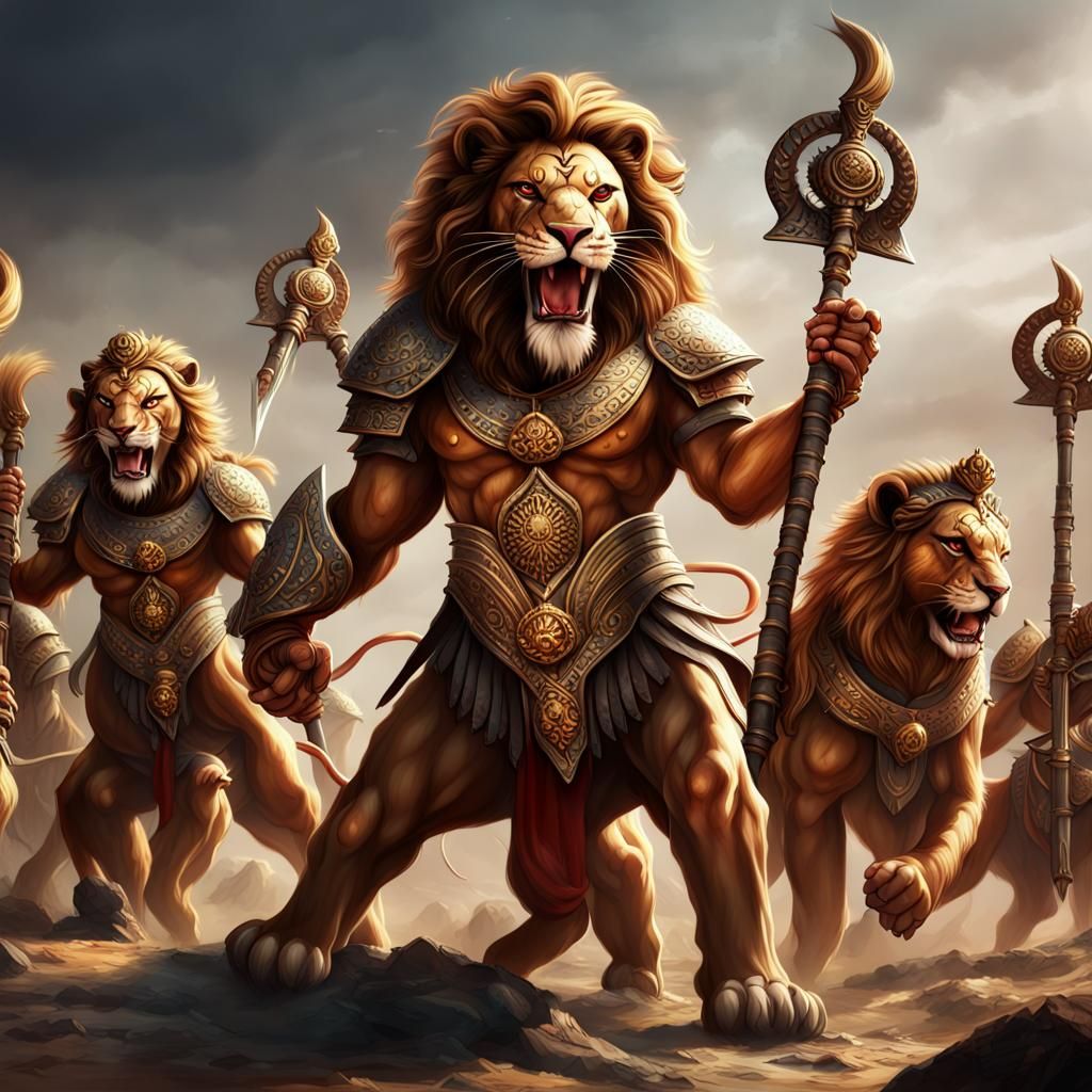 Durga's Ten-Armed Lions: Fantasy Concept Art