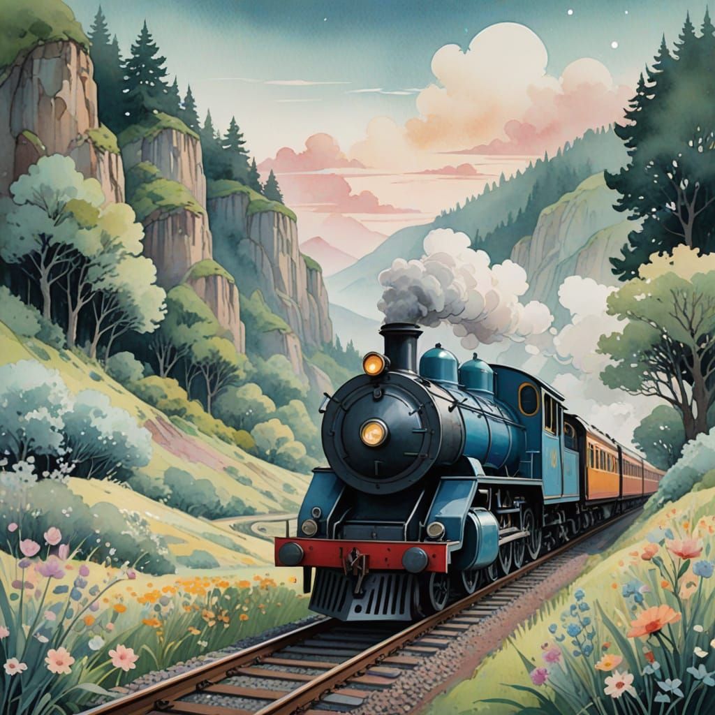 Whimsical Railways in Soft, Ethereal Landscape