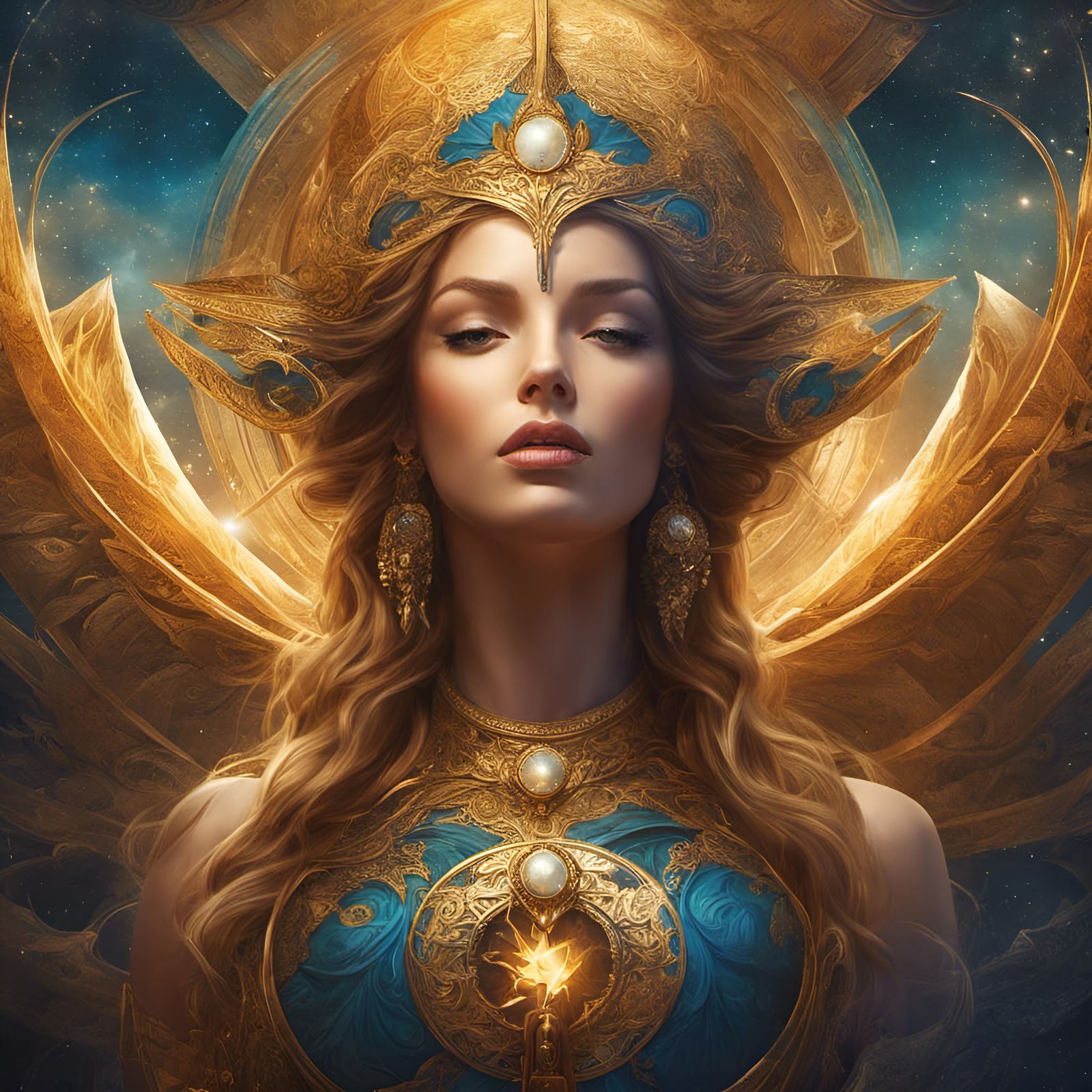 Goddess Creates the Universe in Watercolor Style