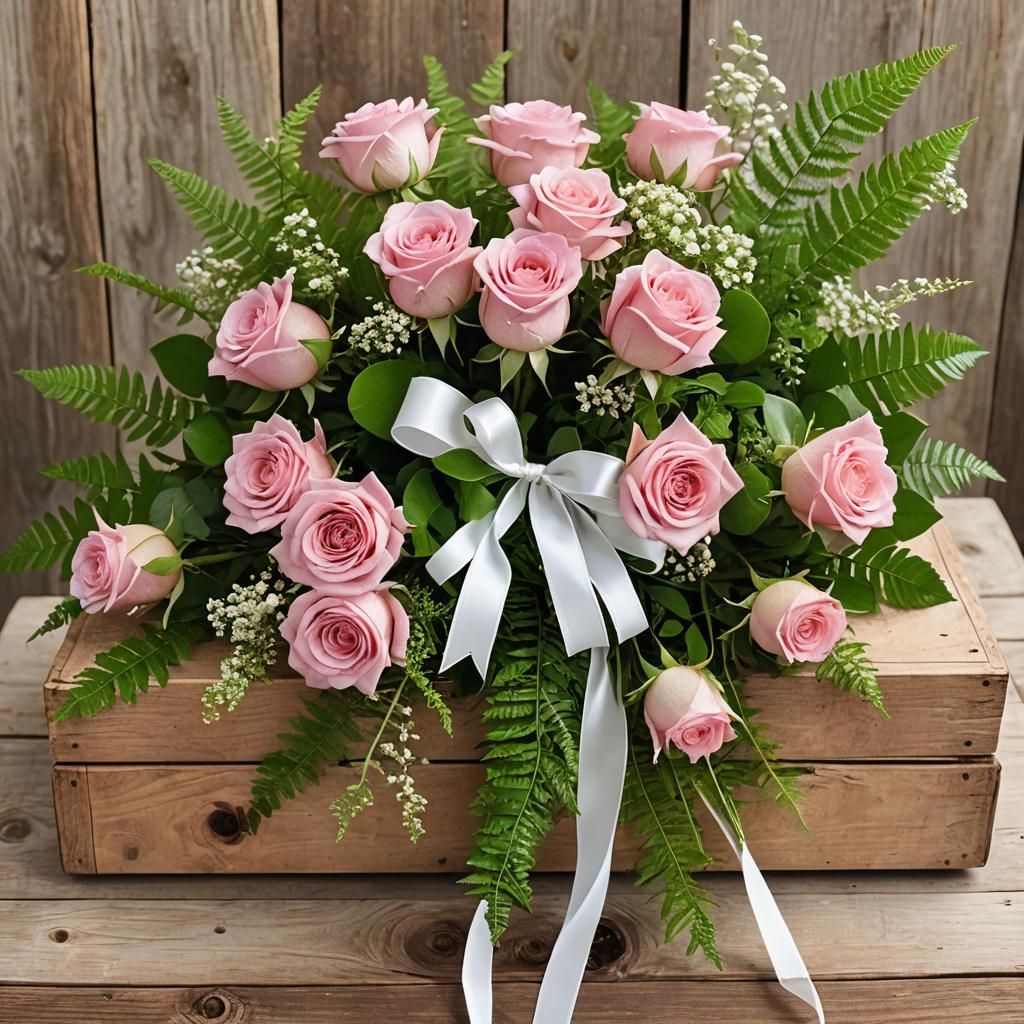 Bouquet of Pink Roses on Wooden Secretary