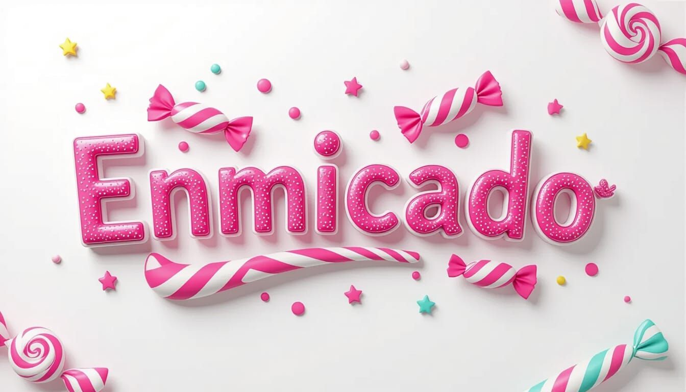 Pink 3D Embroidered 'ENMICADO' Text in Candy Art Style