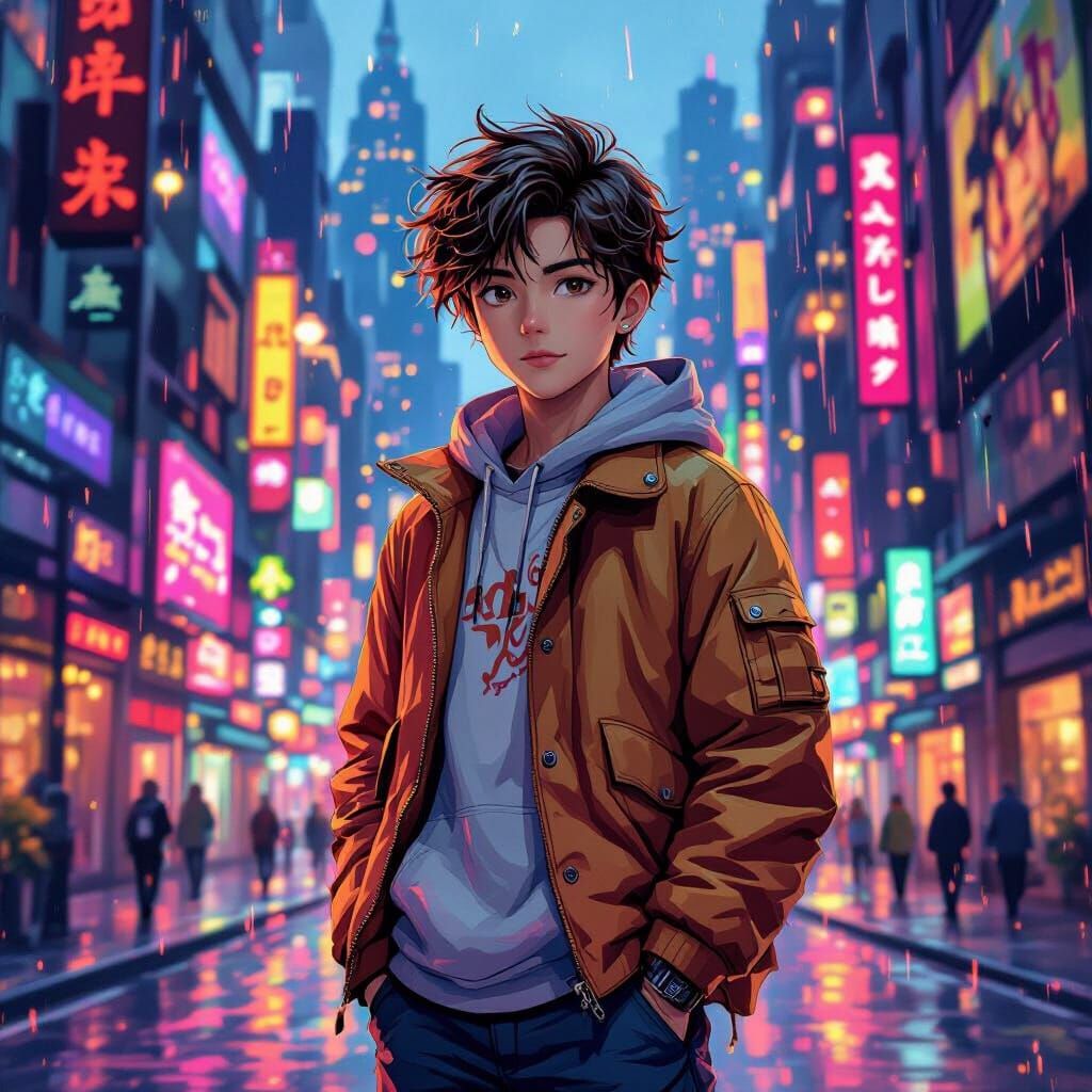 Jayden in Vibrant Cityscape, Loish Style