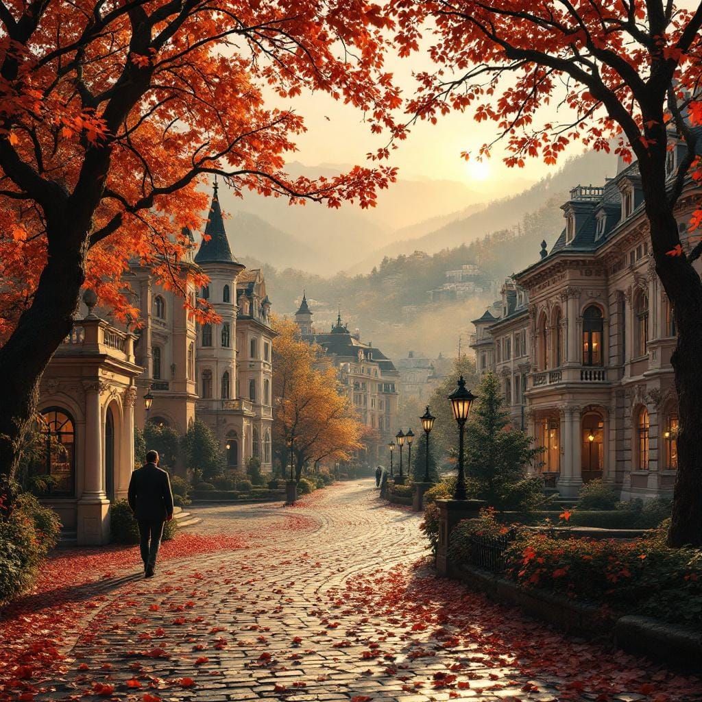 Karlovy Vary Street View in Autumn Light