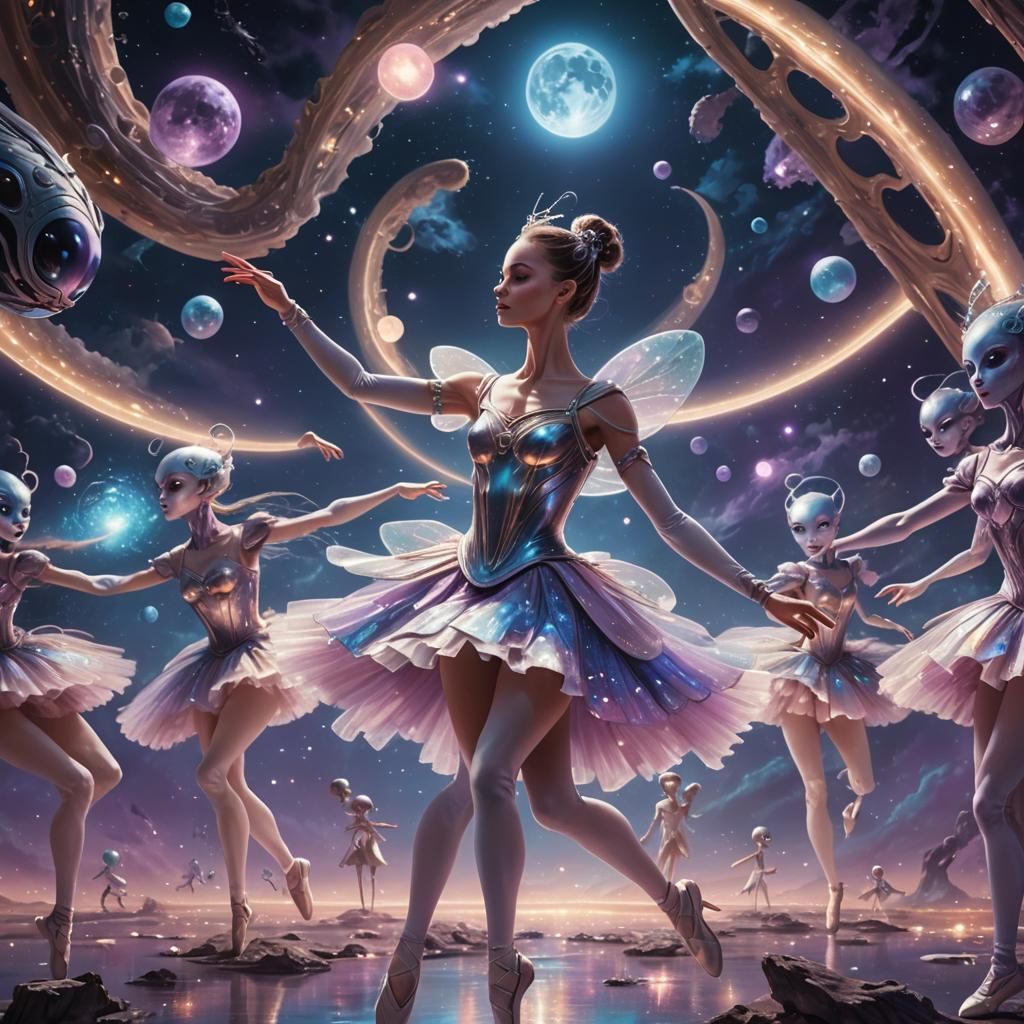 Ballerina's Cosmic Dance: A Surreal Illustration
