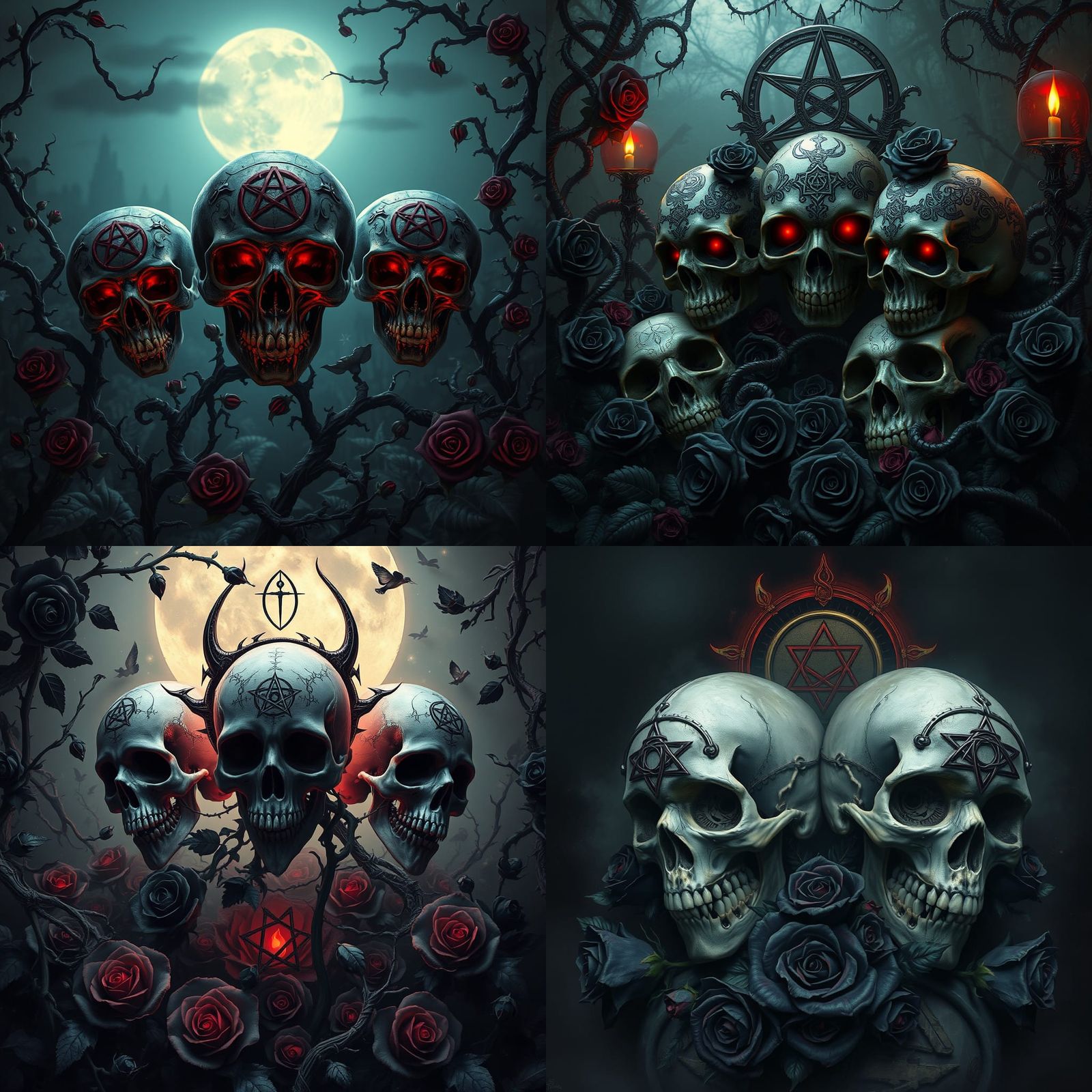 Gothic Skulls with Pagan Symbols and Black Roses