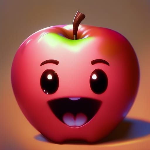 Adorable Apple Smiling in Disney Pixar Style