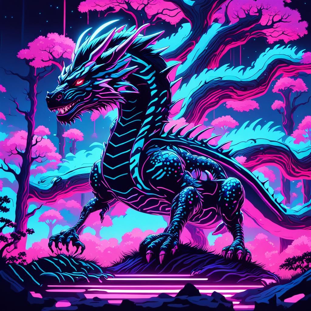 Neon Dragon in Synthwave Retrowave Style