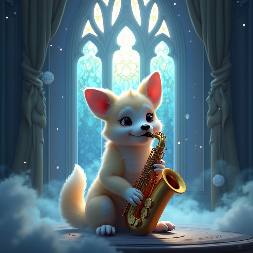 Jazz Dog in Stained Glass Anime Art