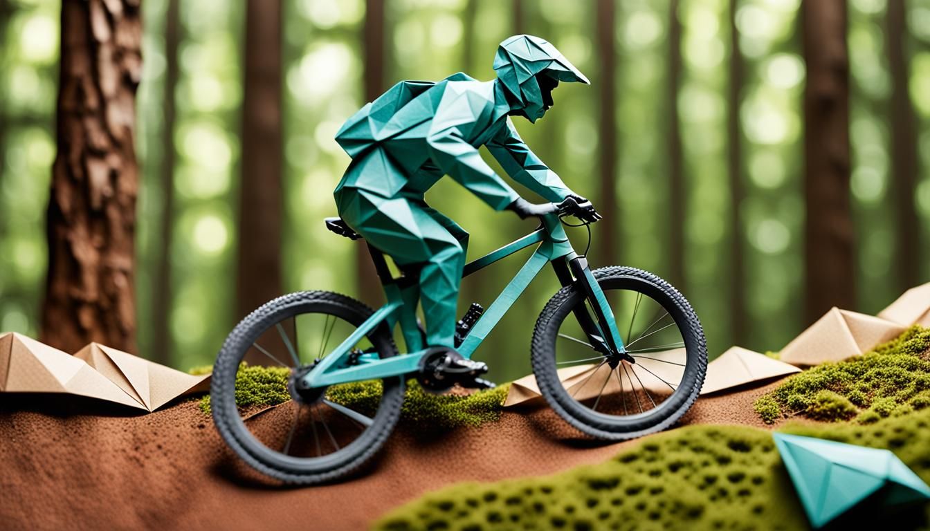 Origami Mountain Biker in Action: Hyper-Realistic Art