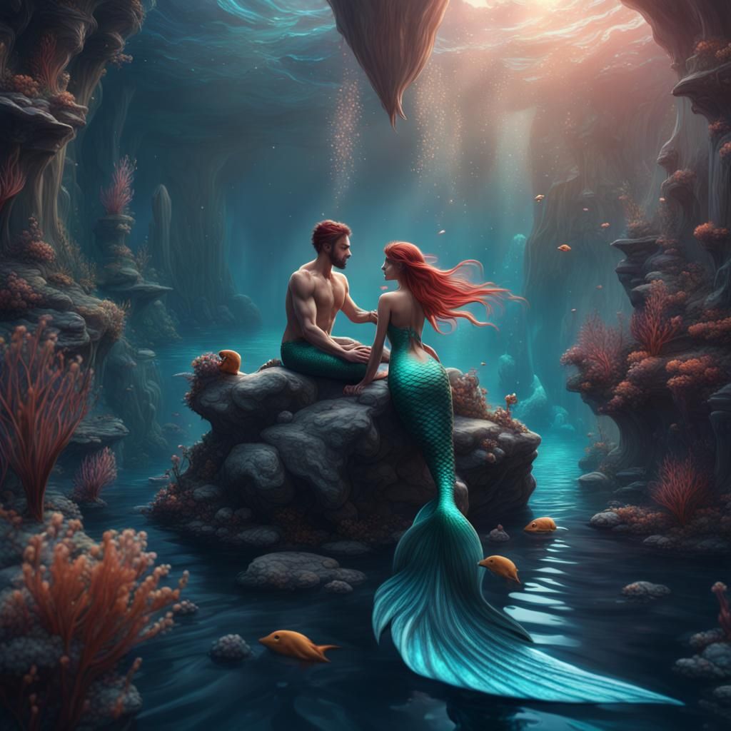 Fantastical Mermaid Love in Detailed Matte Painting