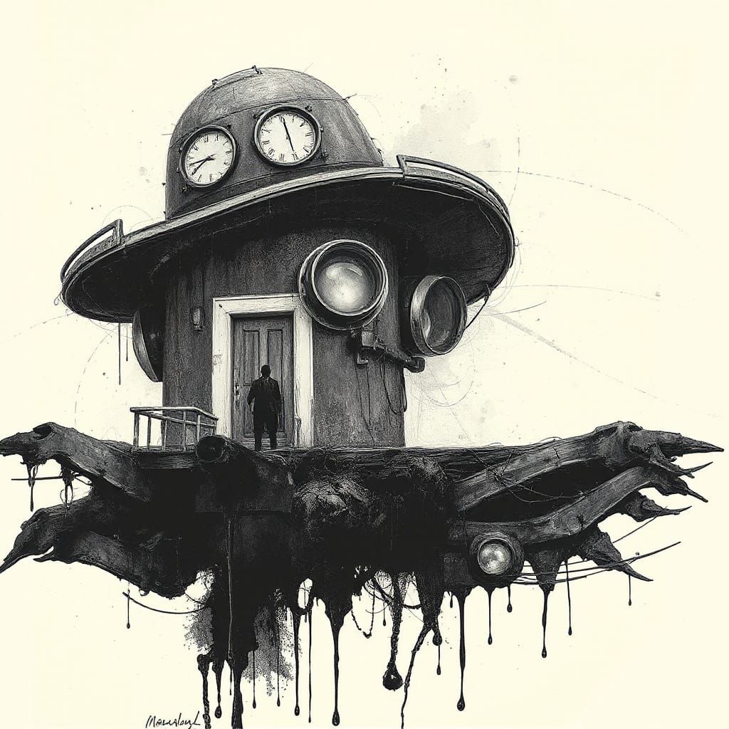 Surreal Eccentric Image in Style of Beksiński and Van Gogh