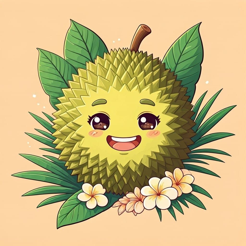 Happy Durian Anime Character in Kawaii Style