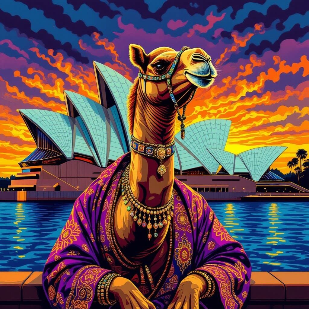 Surreal Pop Art Camel in Front of Sydney Opera House