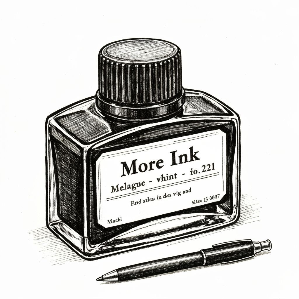 Pen and Ink Drawing of Ink Bottle