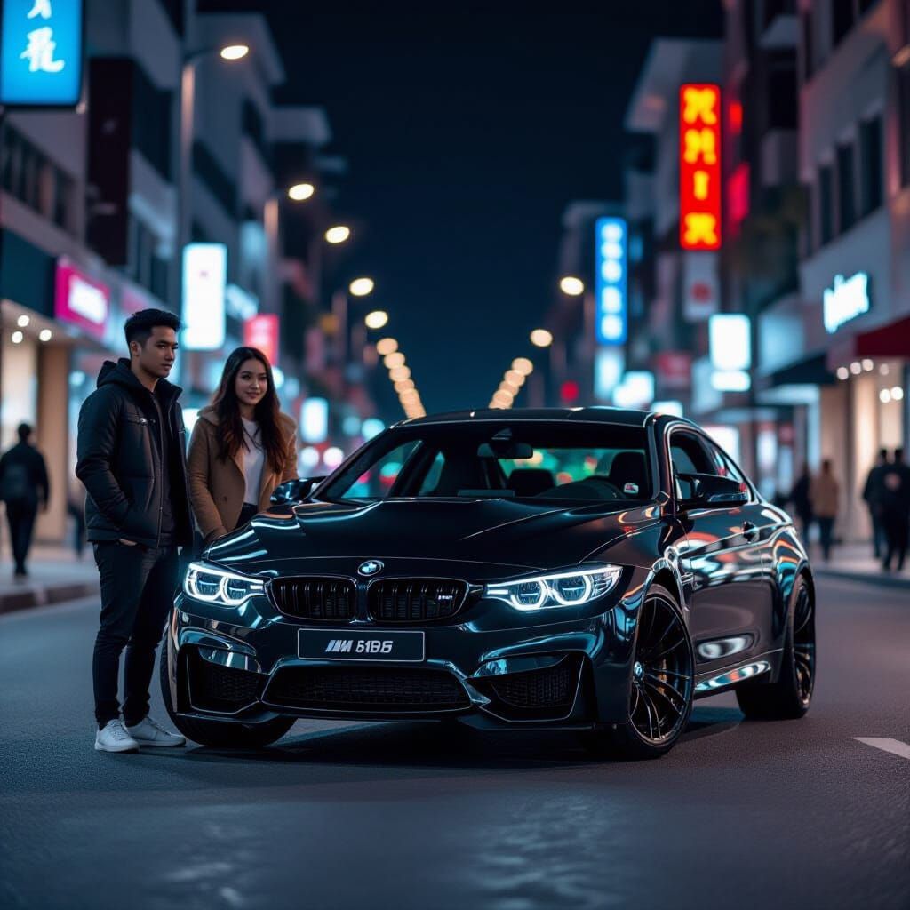 Urban Night Scene: Indonesian Couple with BMW M4
