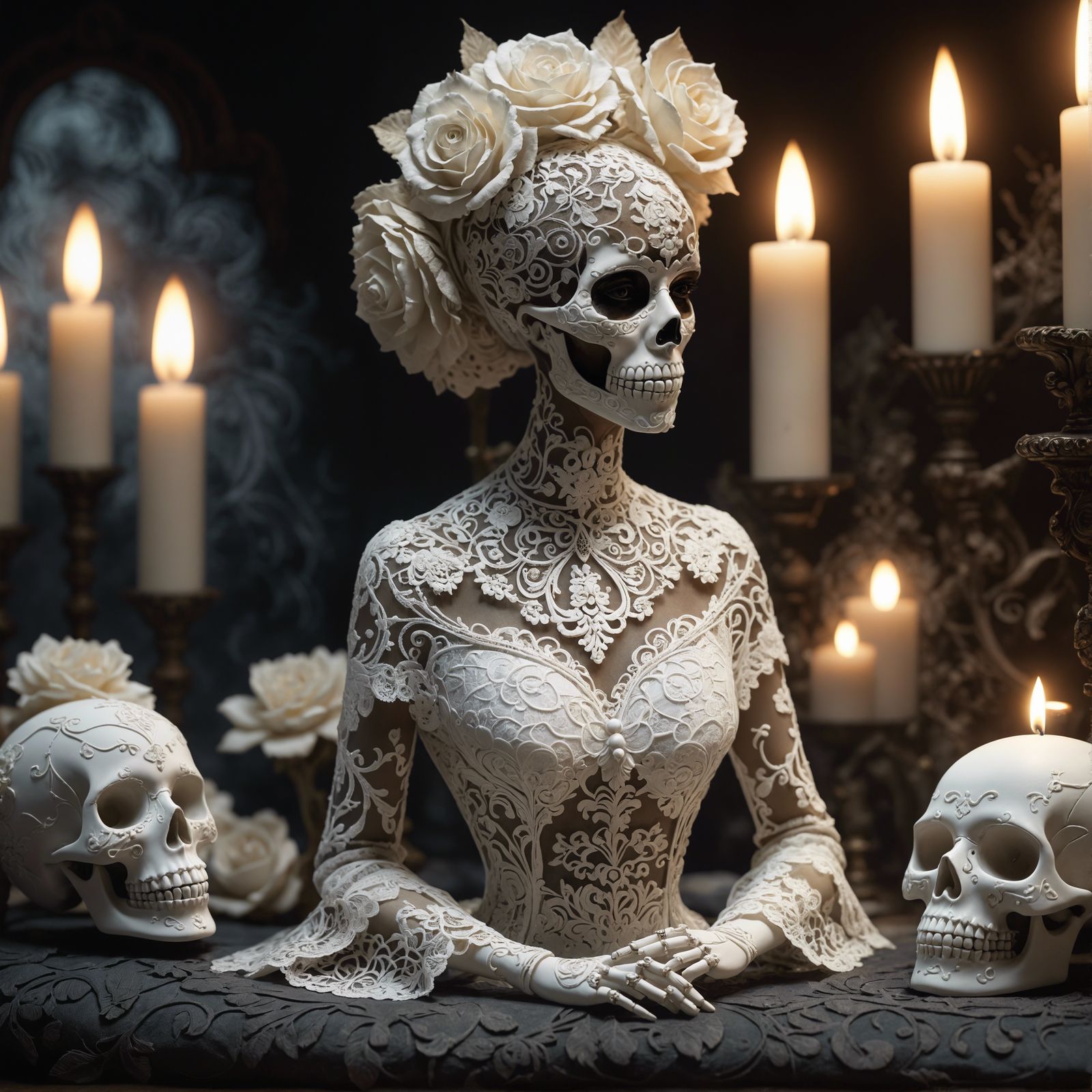 La Catrina Muerte Porcelain Figurine in Dark Fantasy Style