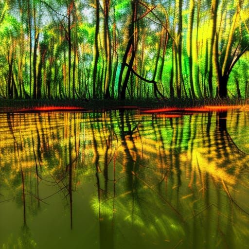 Psychedelic Pulsar Reflected in Swamp Water