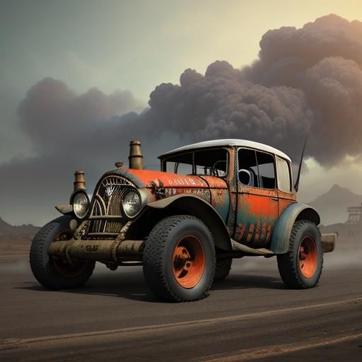 Cj7 steampunked VW Baja super wide low bug spider crashed low wing war plane rat rod tractor tires exhaust blowing red c...