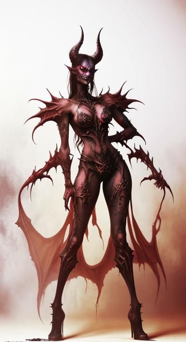 Female Demon in Gothic Cathedral, Dark Fantasy Art