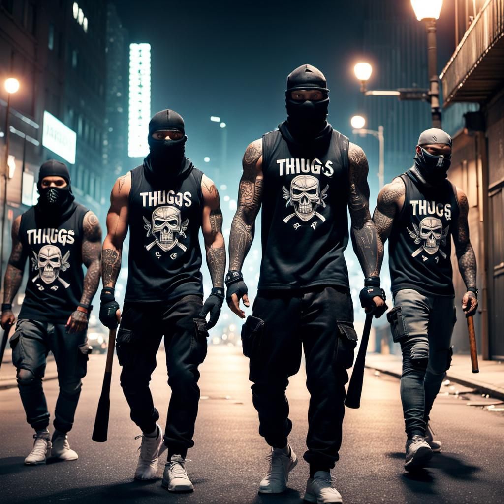 Menacing Thugs Patrol City Streets at Night: Hyperrealistic ...