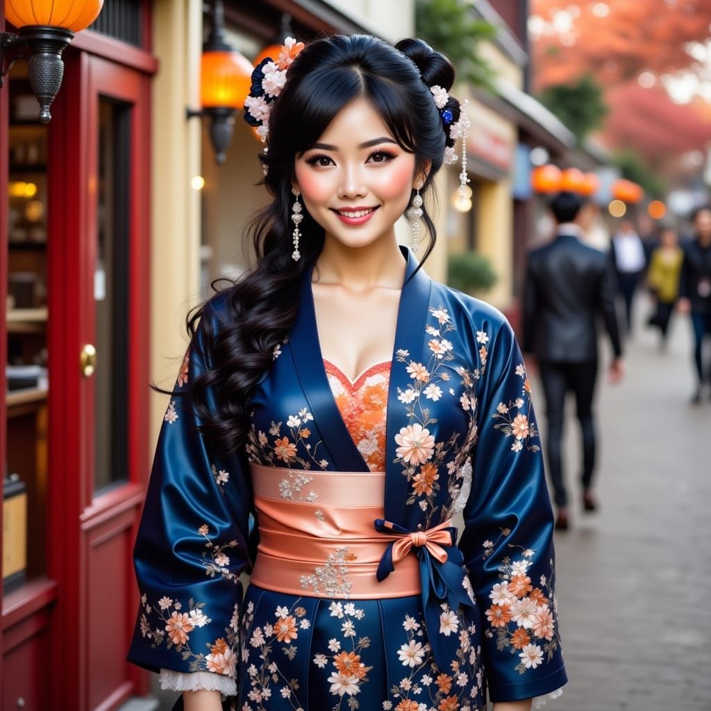 a full body shot facing the camera of a beautiful Japanese w...