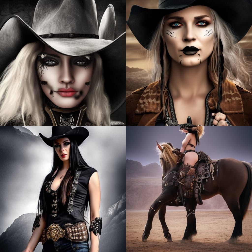 Grim Dark Cowgirl with Pale Hair and Black Hat