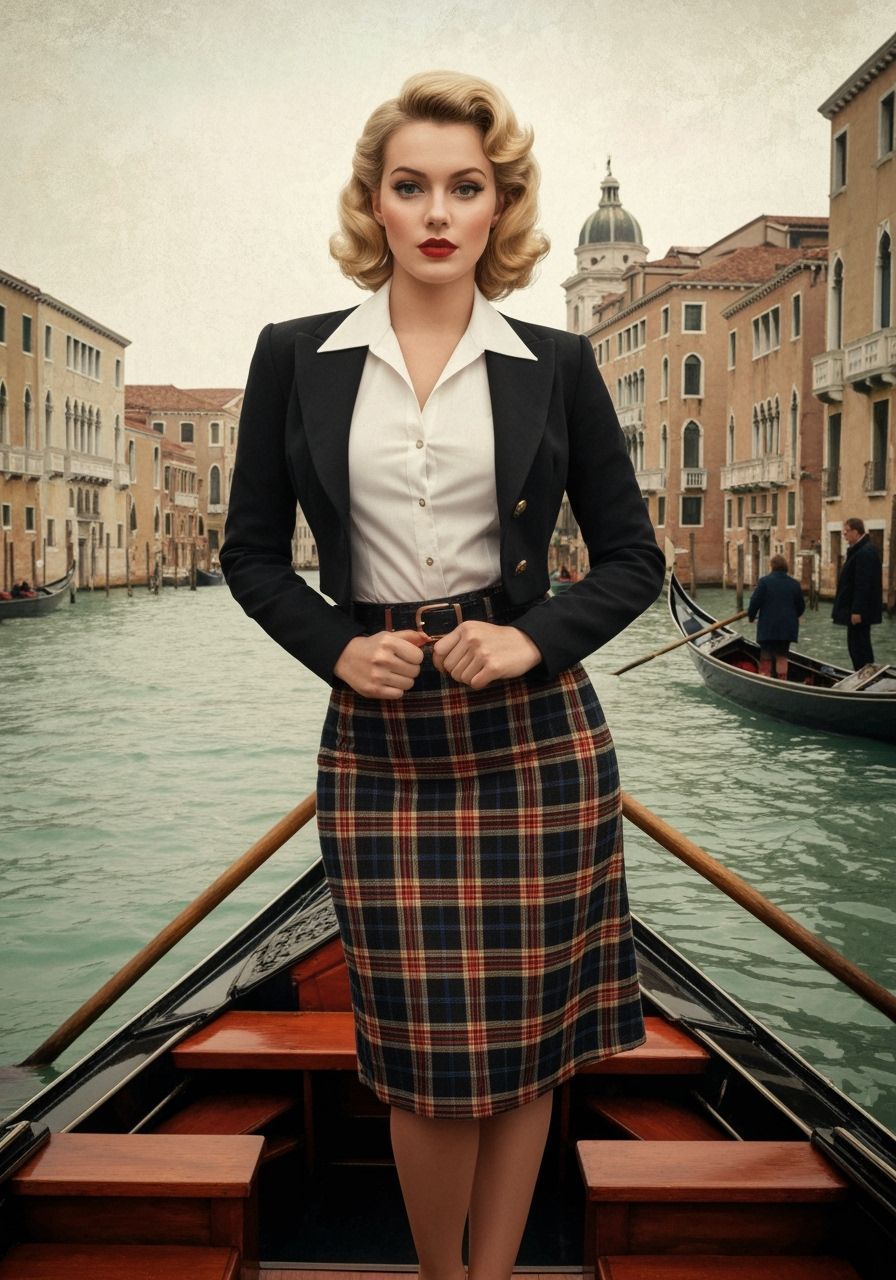 1950s Pin Up Woman on Gondola in Venice, Tonalist Style