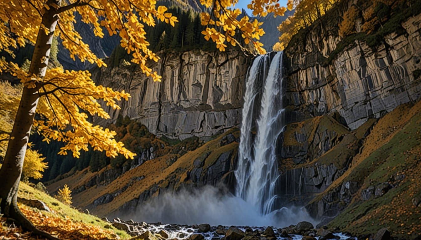 Autumn Waterfall in Gavarnie Cirque