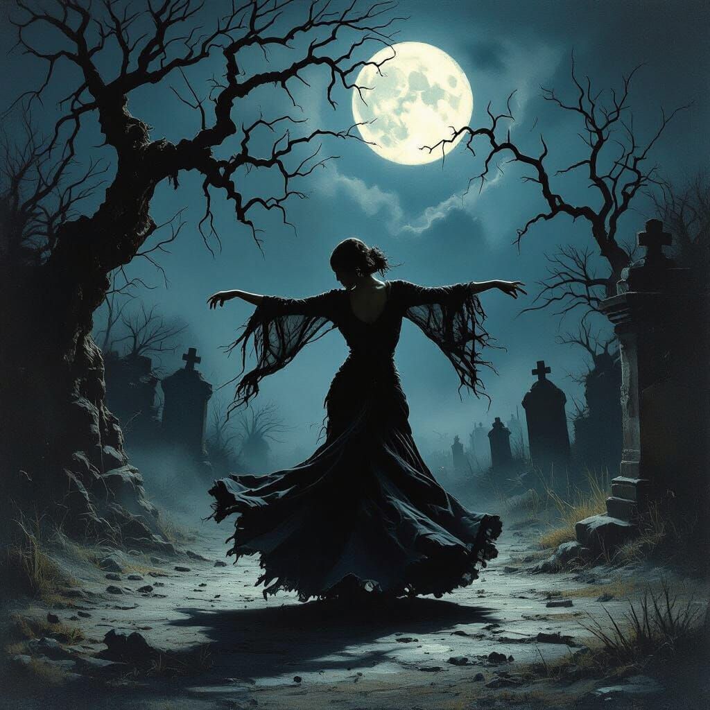 Graveyard Flamenco Dancer in Giger & Beksiński Style