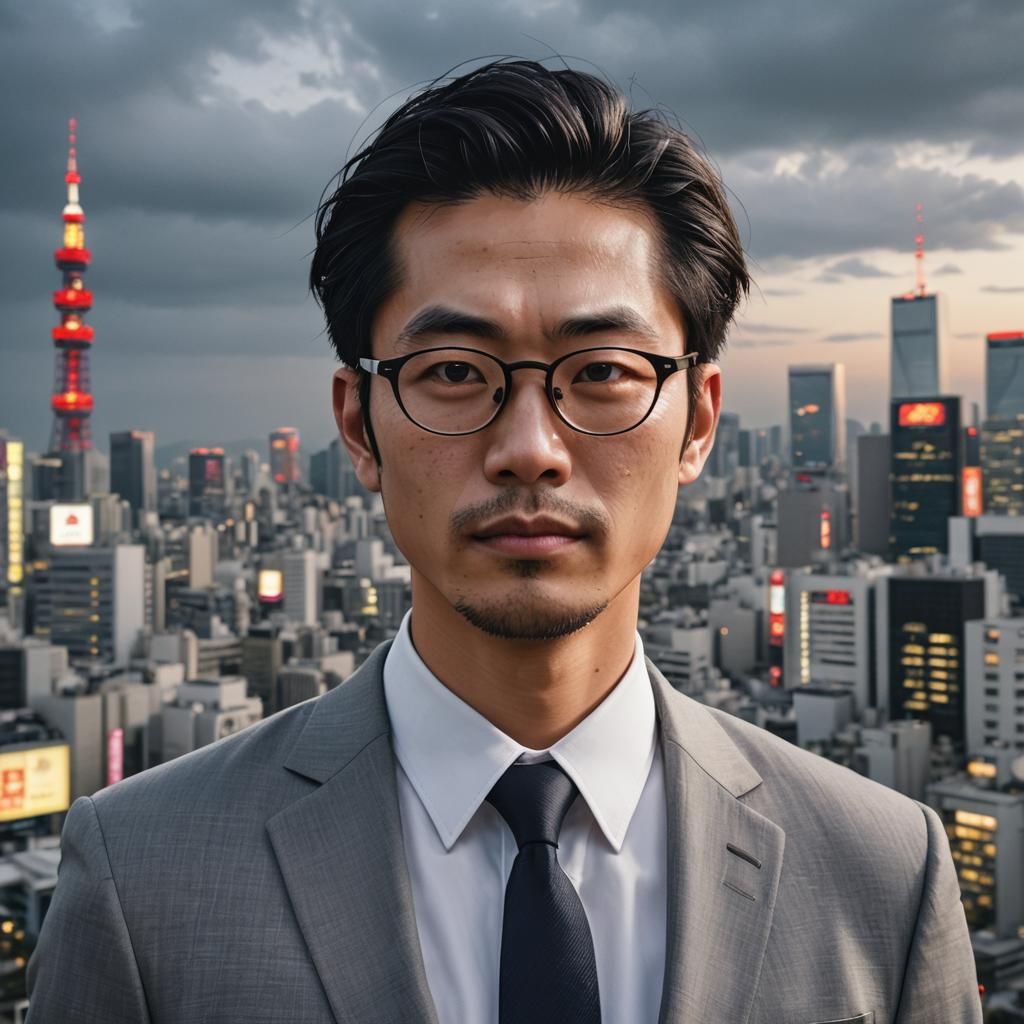 Realistic Portrait of Japanese Man in Tokyo, 8k