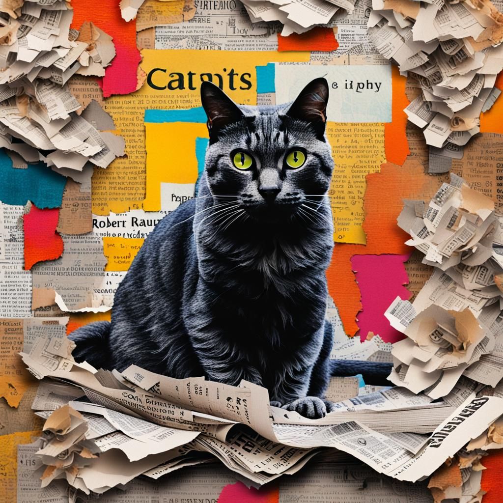 Cat Collage in Rauschenberg Style