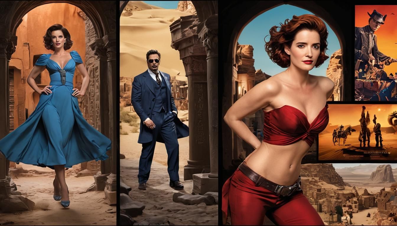 Noir Comic of Actors in Arabian Desert Temple