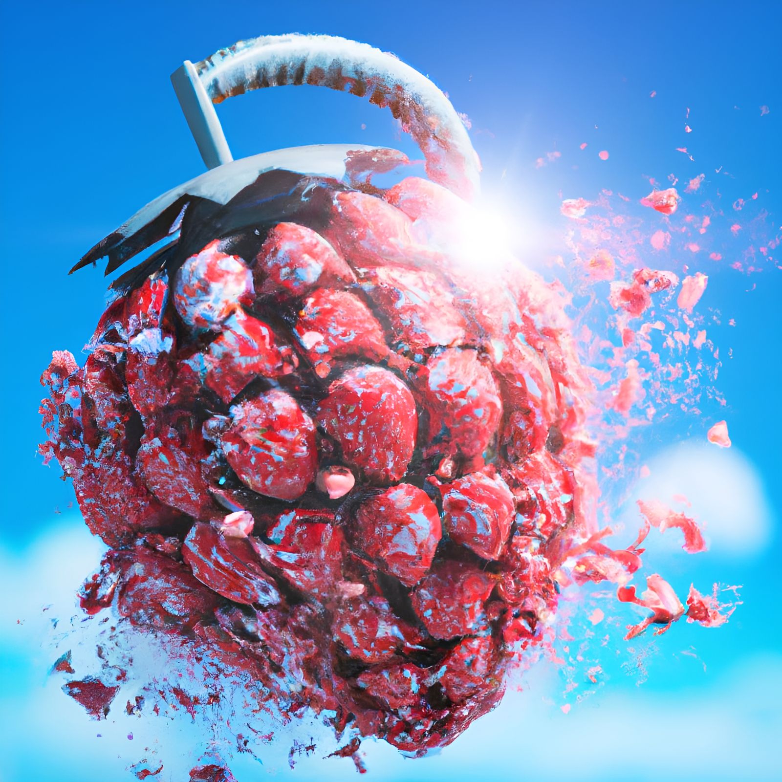 Strawberry Hand Grenade Exploding: Hyperdetailed Matte Photo...