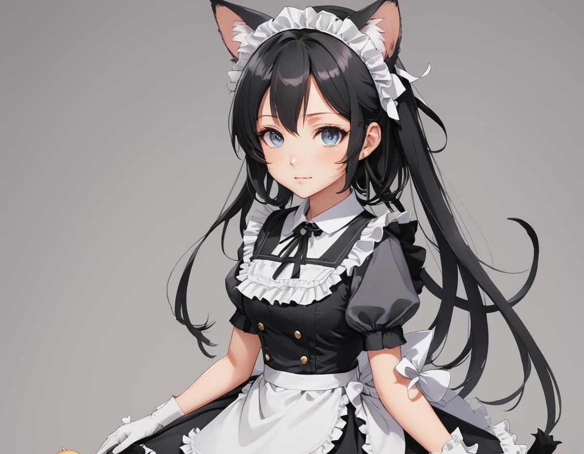 Anime Girl with Cat Features in Maid Outfit