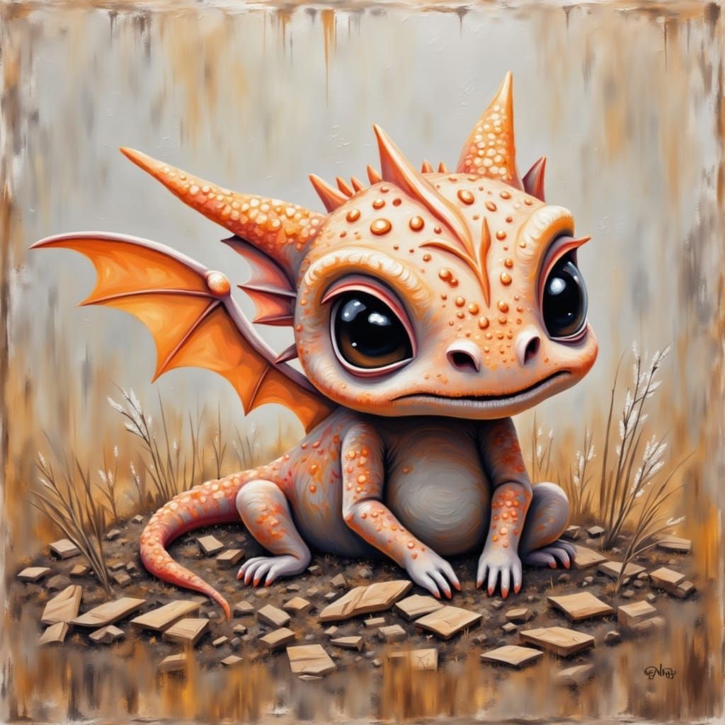 Surreal Pastel Dragon Curled Up on Treasure Hoard