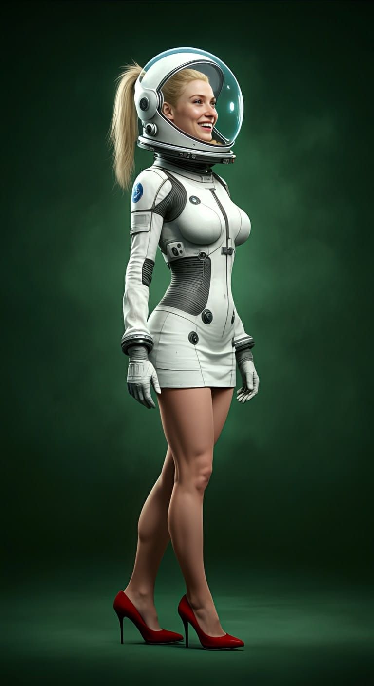 Fantastical Female Astronaut Smiles in Spacesuit with Ponyta...