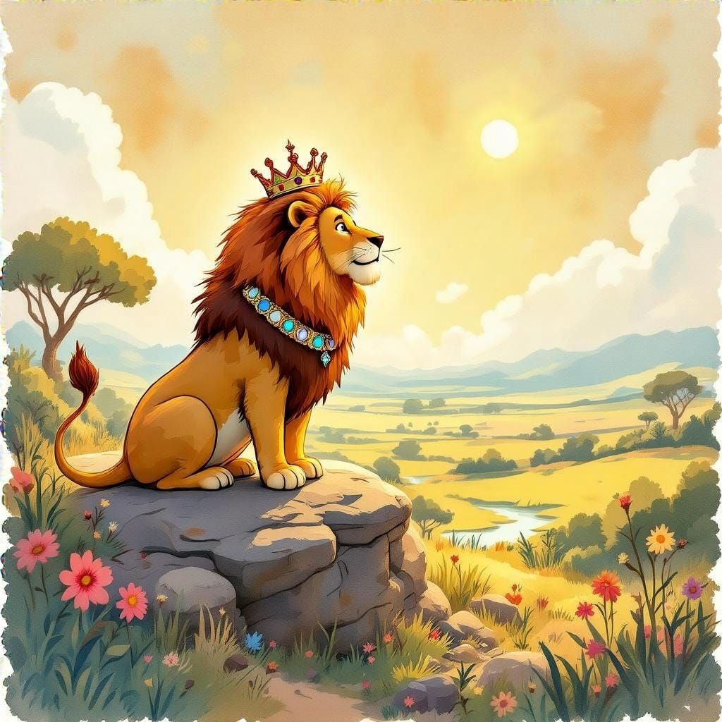 Lion King of the Kidcore Savanna: Watercolor Illustration