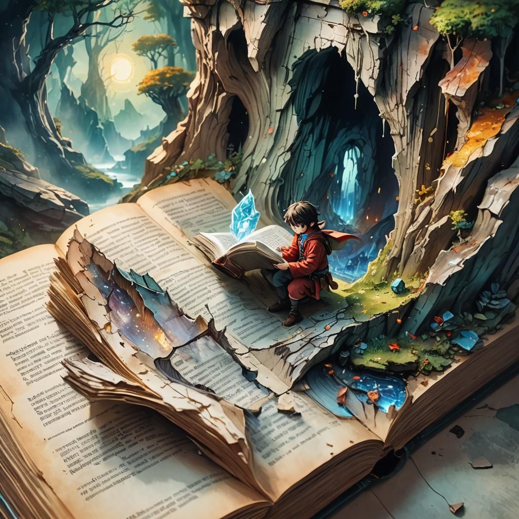 Anime-Style Macro Shot of Fantasy Book Portal