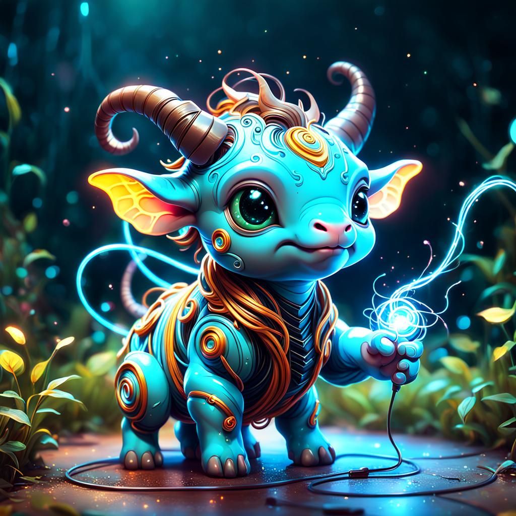 Cute Cyberpunk Minotaur in Pastel Colors