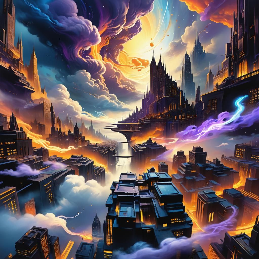 Floating Cityscape of Thoughts in Abstract Expressionism