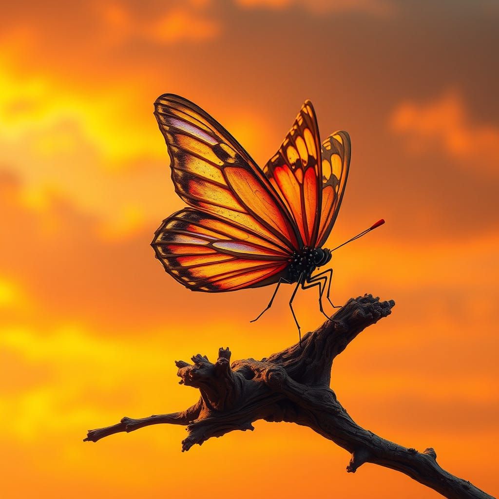 Delicate Fall Butterfly on Gnarled Golden Branch