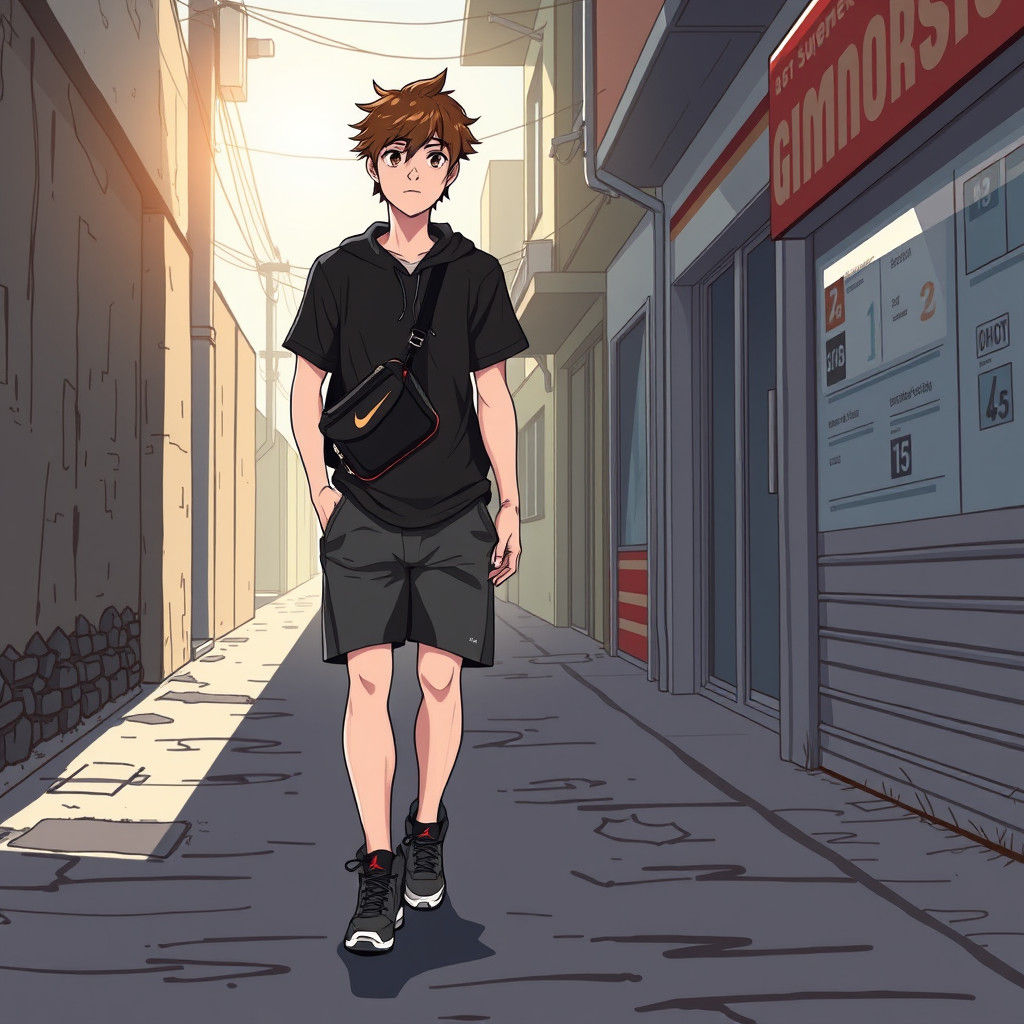 Teenager Walks to Gym in Anime Key Visual Style