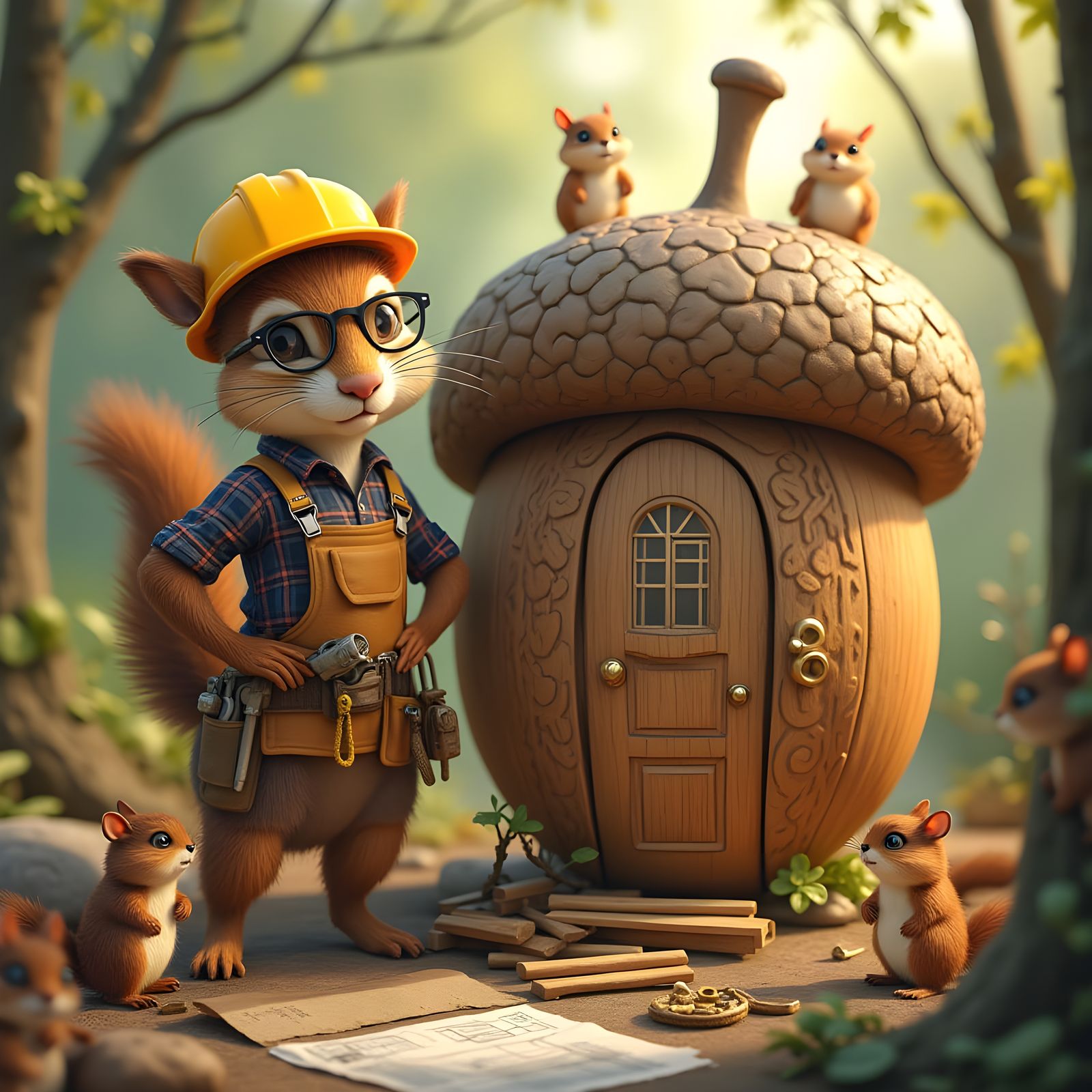 Squirrel Construction Worker Transforms Acorn into Whimsical...