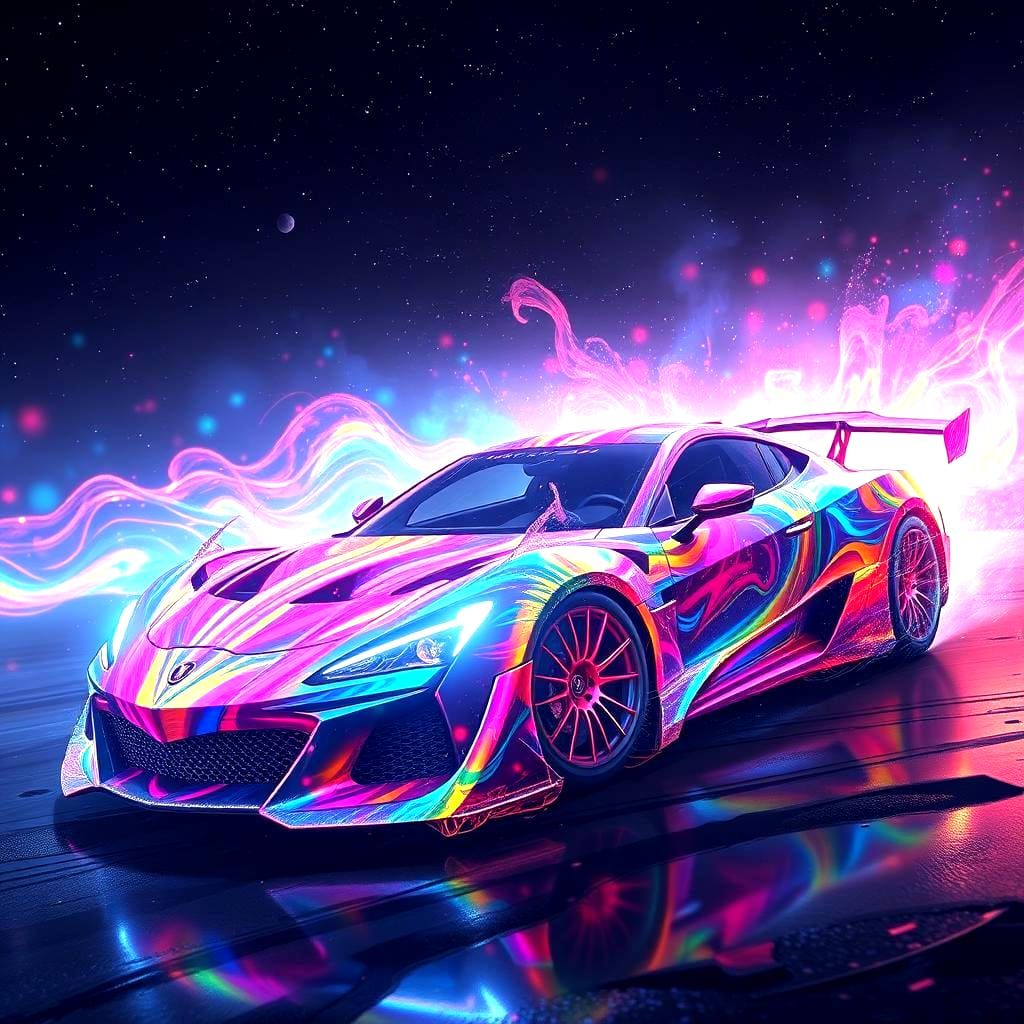 Rainbow Flux Car in Detailed Matte Painting