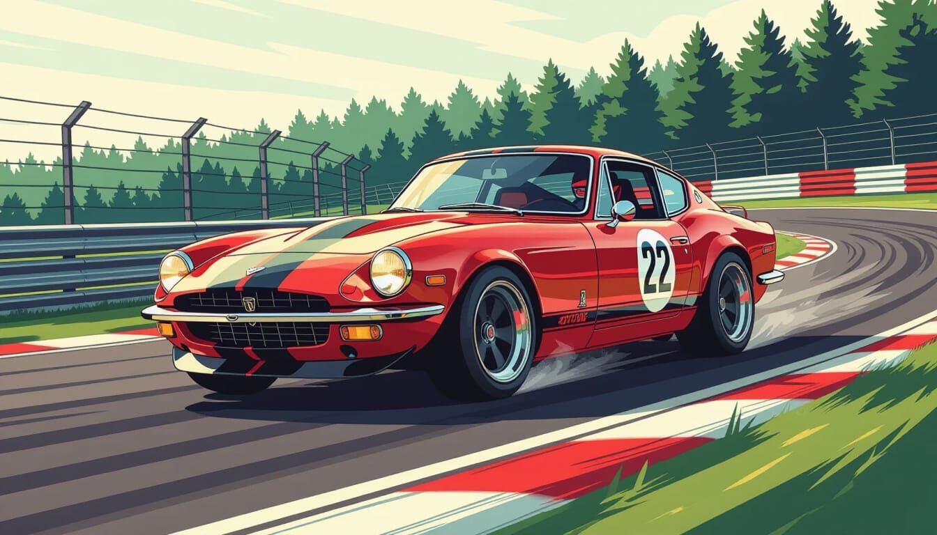 Retro Sports Car on Nürburgring in Comic Art