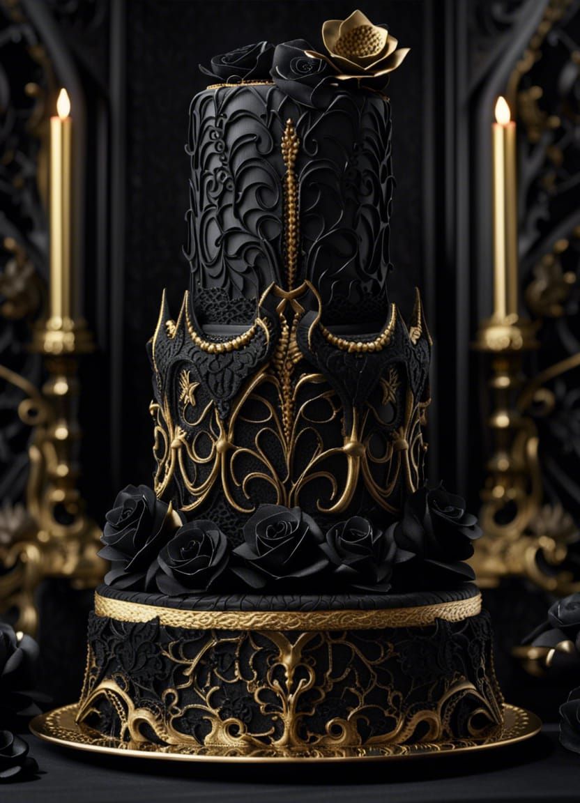 Gothic Wedding Cake with Black Lace Details