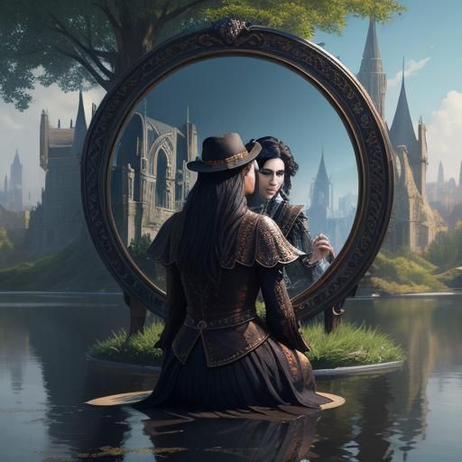 Woman, Mirror, Man: Fantasy Reflection Art
