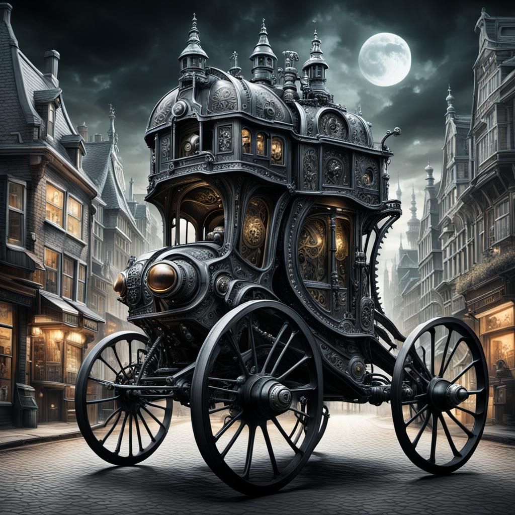 Biomechanical Buggy in Surrealist Town, Giger Style